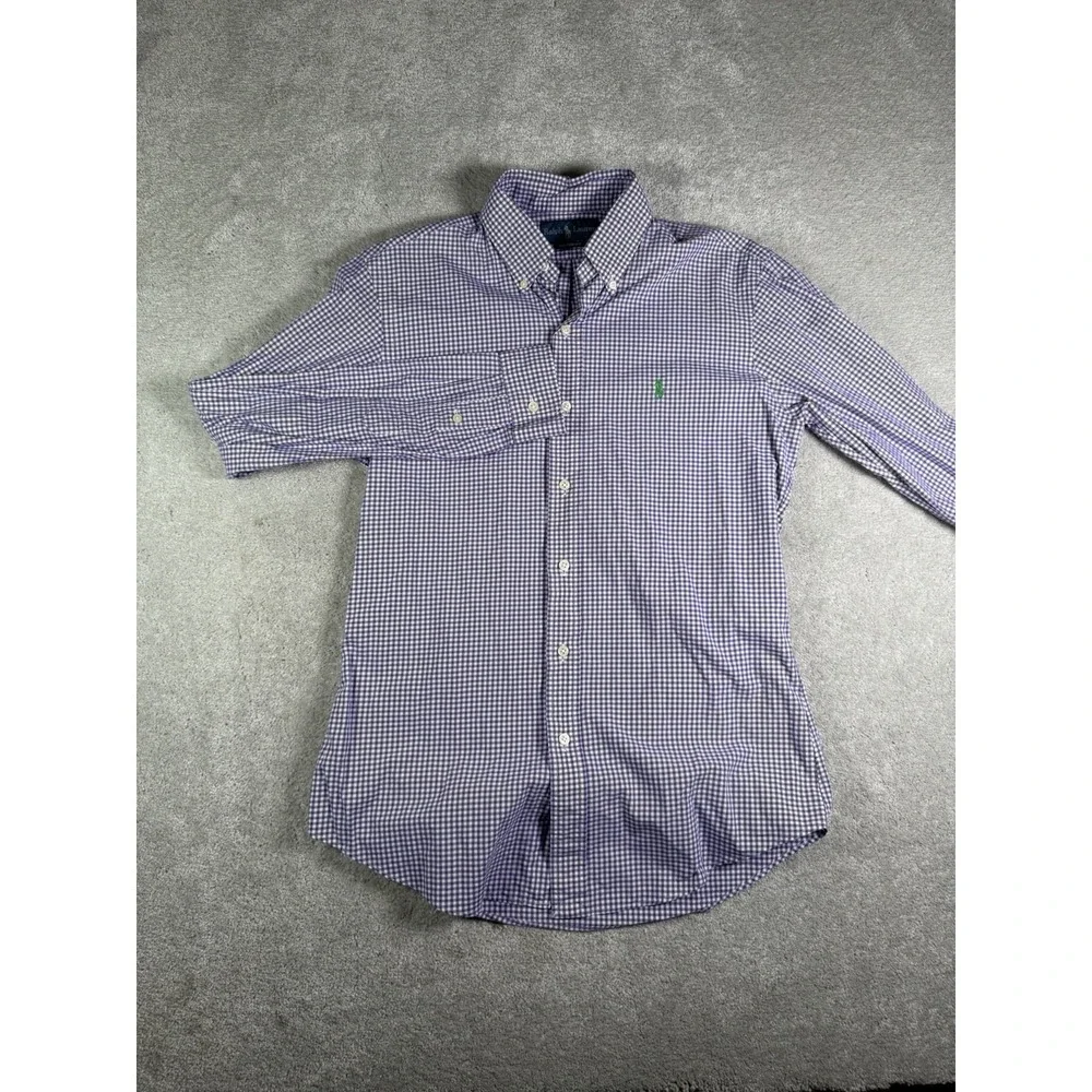 Polo Ralph Lauren Button Shirt Mens S Purple Gingham Check Custom Fit Green Pony